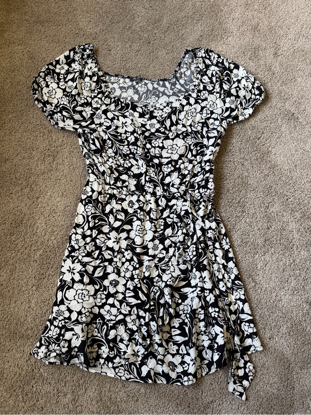 Black & White Floral Wrap Dress - Women's